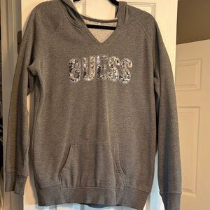 Guess Gray Sequin Logo Cowl-Neck Sweater